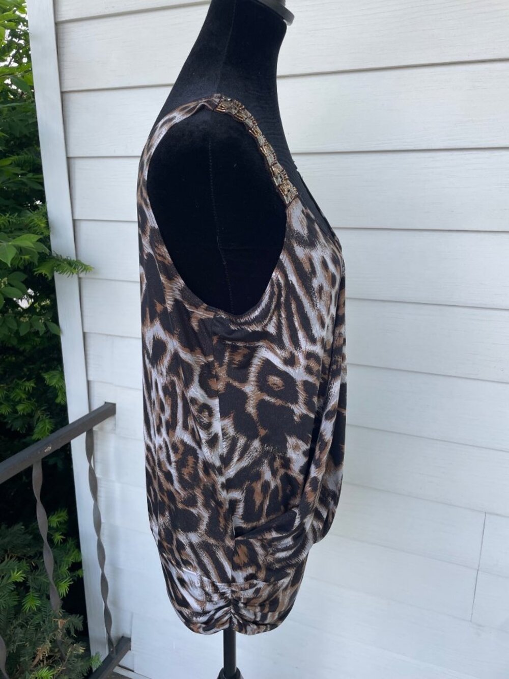 Vintage Y2K Daytrip Tank Top Leopard Print Gold Studded Relaxed Tunic L 2010s - Picture 4 of 10